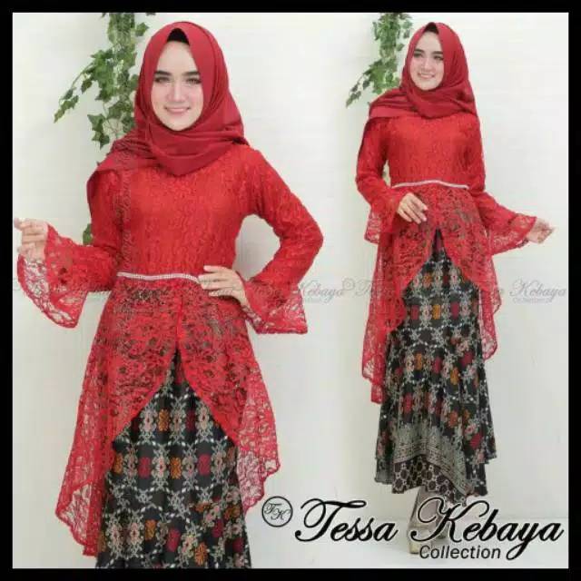 Ready!!! Setelan kebaya brokat syahrini / kebaya modern / maroon / navy / abu / gold / dusty