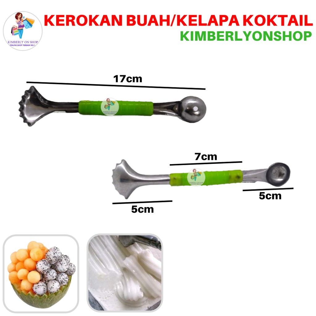 Kimberlyonshop Cetakan 2in1Buah Koktail Sendok Cocktail Kerokan Kelapa