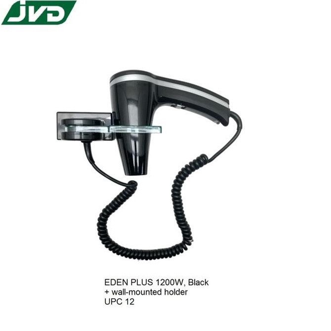 Hairdryer JVD Eden Plus 1200W, Hitam + Wall-Mounted Holder (HD-1)Am -Sale