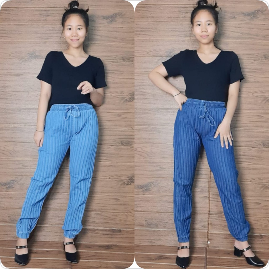 SB Collection Celana Panjang Lifa Plisket Jeans Longskirt Joger Wanita