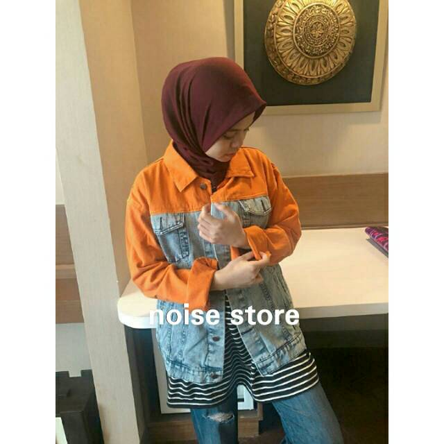 Jaket Jeans 2tone Pink, Army, Mustard, Orange, Tosca, Maroon, Navy Premium Quality