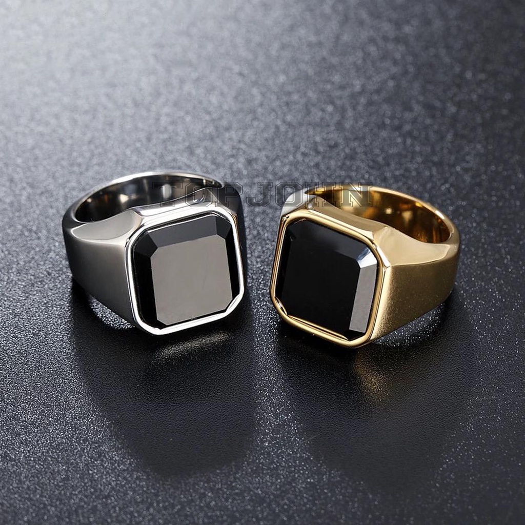 COD!! LGS Grosir - 3PCS Cincin Pria Titanium - Stainless Black Onyx Stone Premium - Harga Grosir