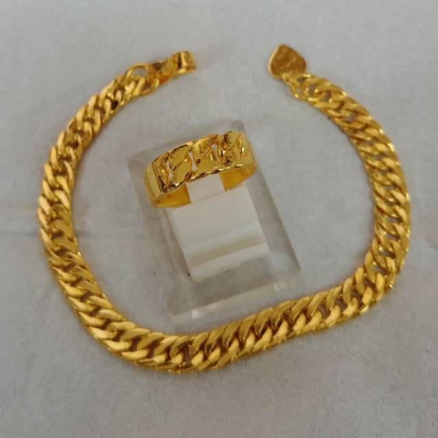Grosir (SSC) Set Gelang Cincin Rantai Lipan Lapis Emas Asli Kuning 24k Premium Termurah