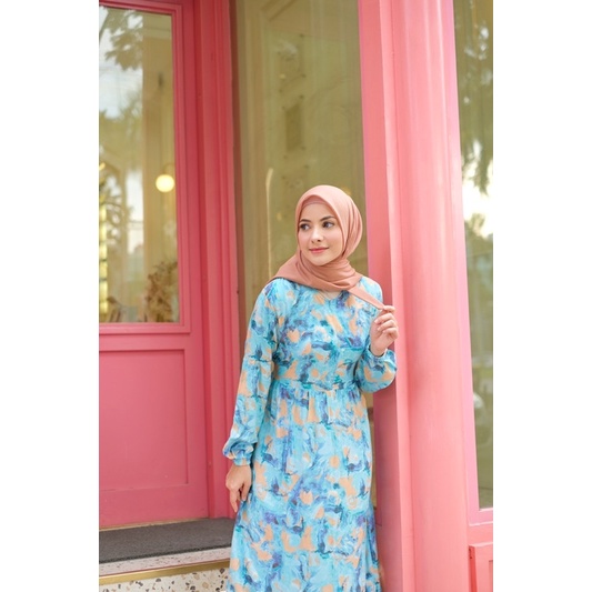 Ounadoutfit LISA dress wanita muslim cantik busui / dress rayon motif / homedress busui motif / dress muslim wanita / dress tosca