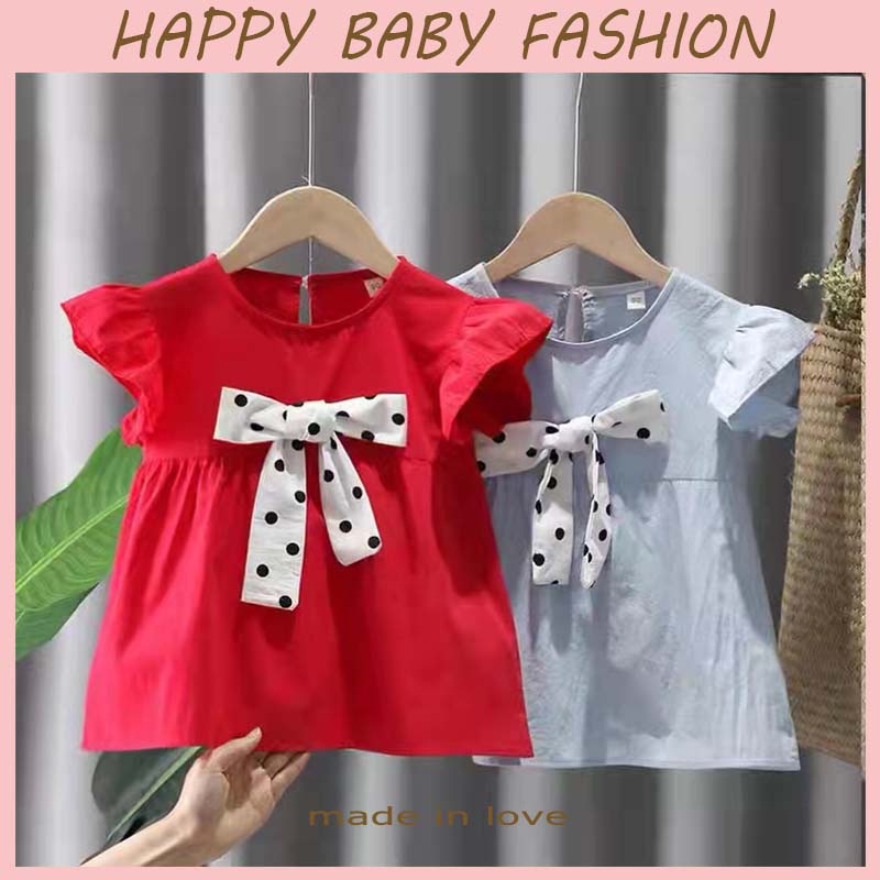 (0-6Tahun) QZ-40 Dress anak perempuan/Gaun putri polka dot busur Fashion Anak Impor (5)