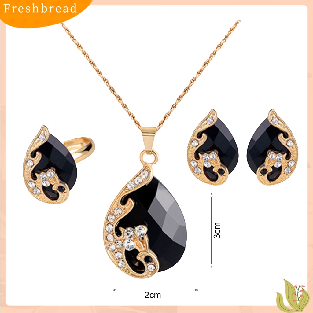 [Fresh] Set Perhiasan Kalung + Anting + Cincin Hias Berlian Imitasi untuk Wanita