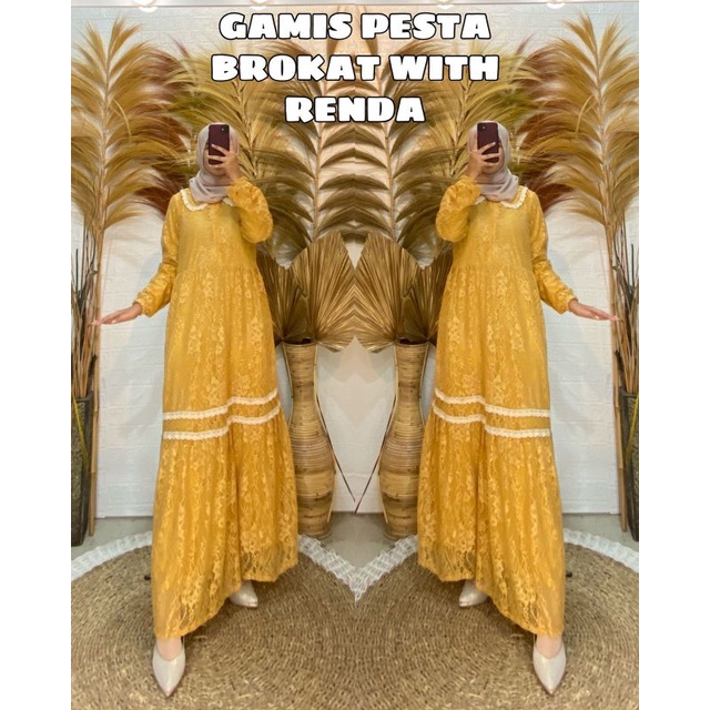 GAMIS PESTA BROKAT WITH RENDA SUPER CANTIK DAN MEWAH BANGET DI PAKAI FULL FURING MOMS BAHAN TIDAK PA