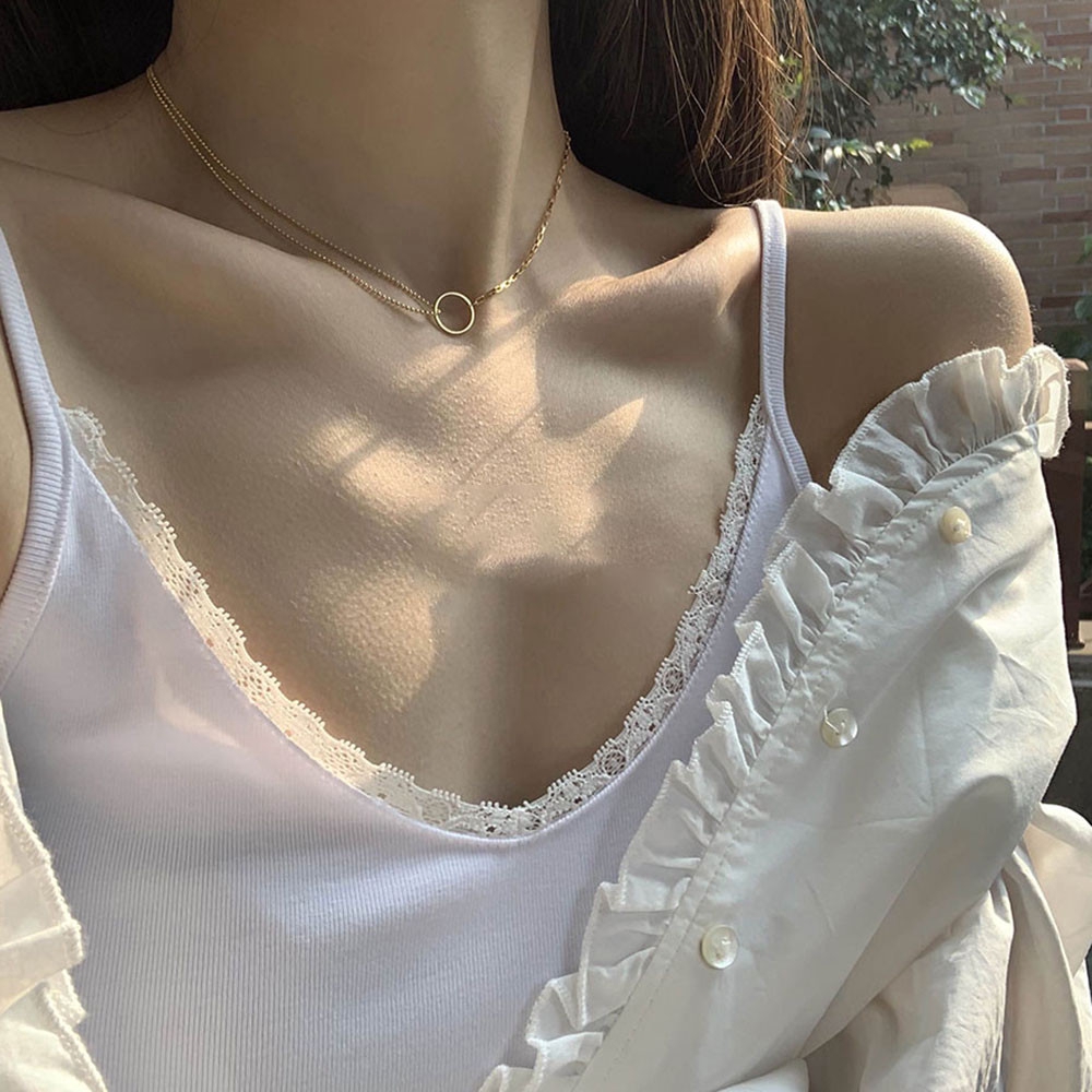【COD Tangding】Simple Round Shape Personality Choker Clavicle Chain Short Retro Stack Double-layer Necklace