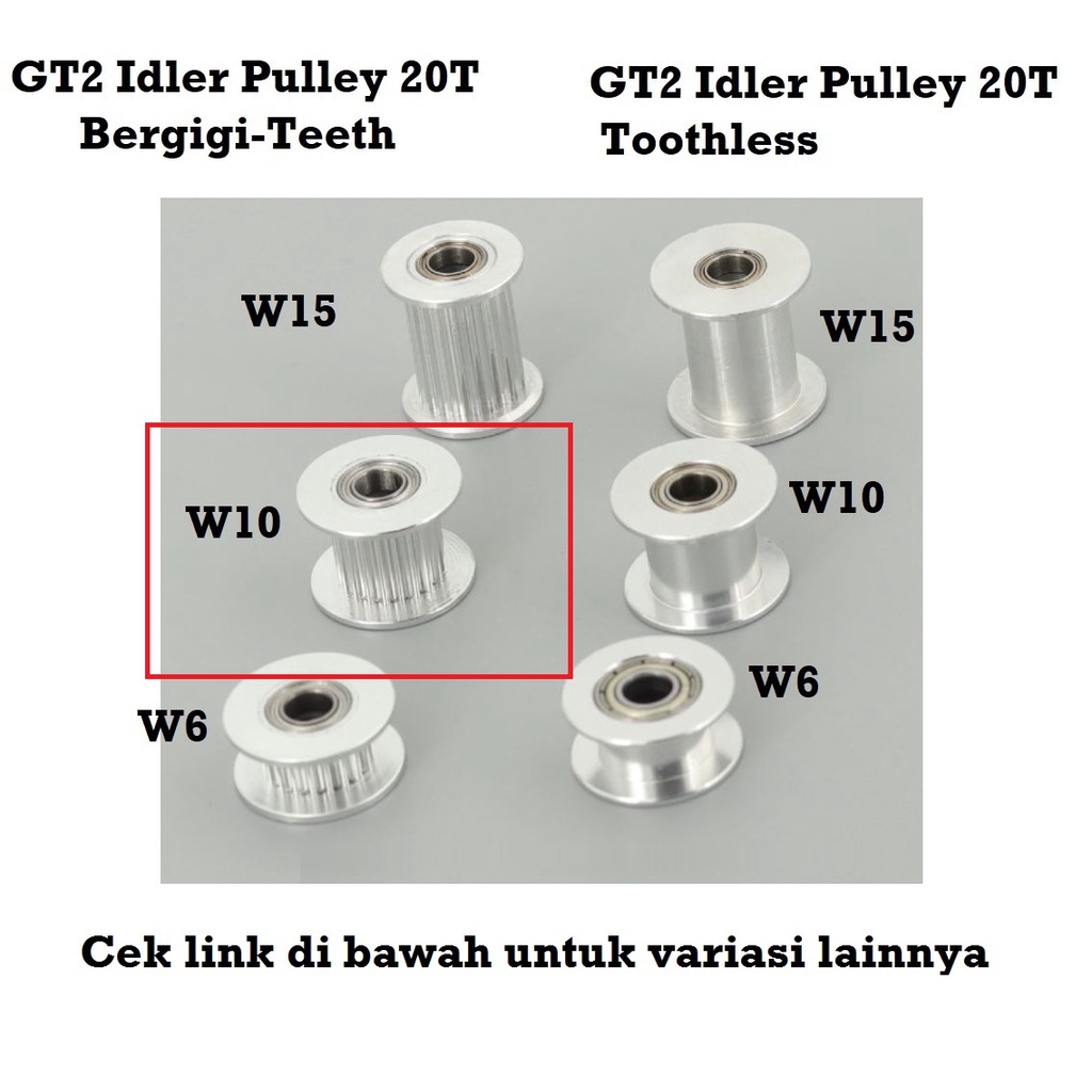 [HAEBOT] GT2 Idler Pulley 20T W10 Bergigi Bore 3 5mm with Teeth Lebar 10mm W10 Timing Belt Toothed CNC 3D Printer Idle Puley Mini Bearing Tensioner Tension Width Aluminium