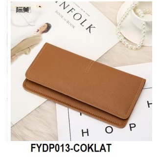 FYGALERYJAKARTA FYDP013 Dompet Wanita Panjang Lipat Dompet Polos PU Fashion Cewek-Coklat