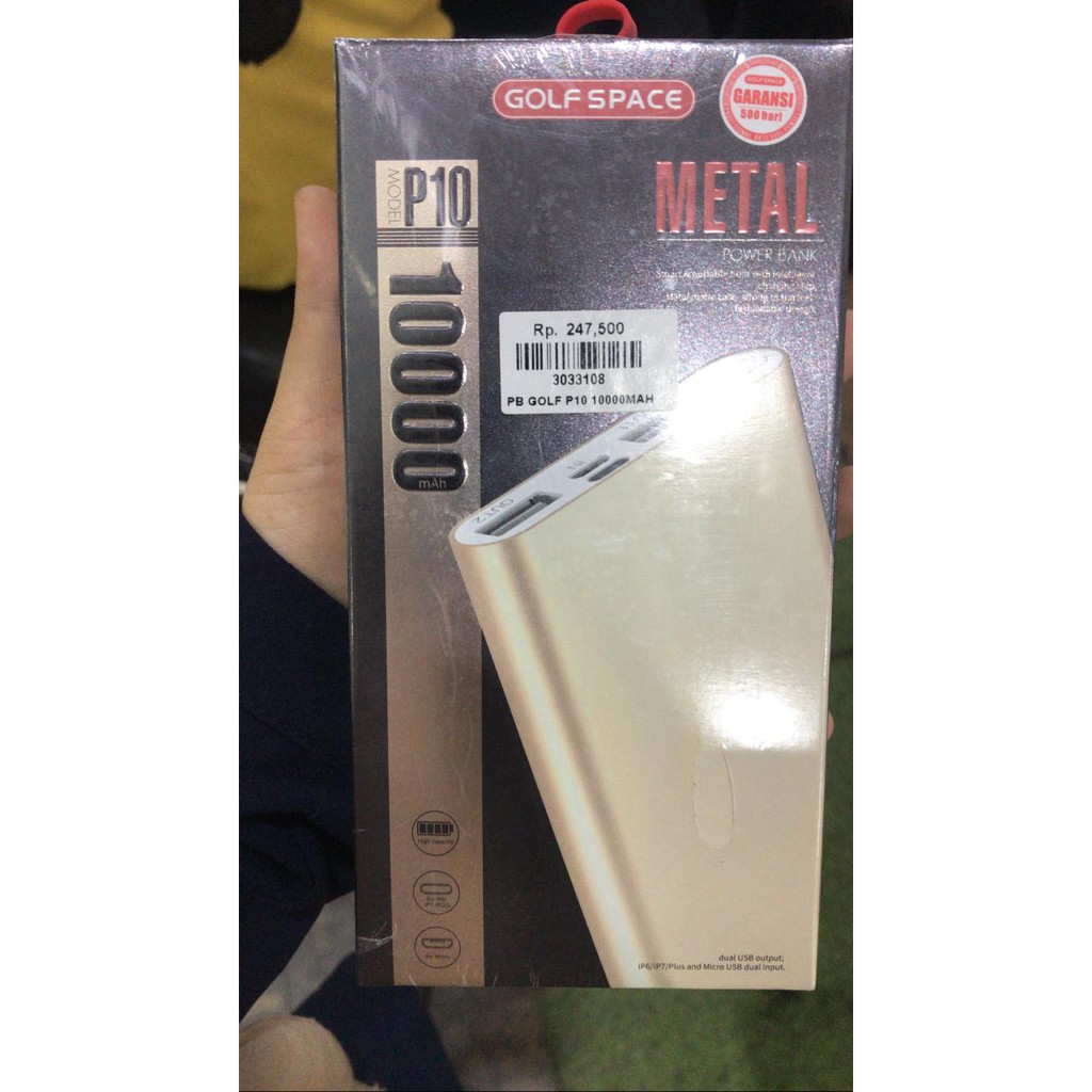 POWERBANK GOLF SPACE P10 10000 mAh SLIM DUAL INPUT MURAH