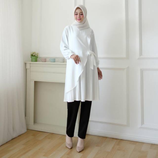 TUNIK WHITE PLISKET ORIGINAL FIT TO L Baju Wanita Koleksi Pilihan Terbaru Realpict