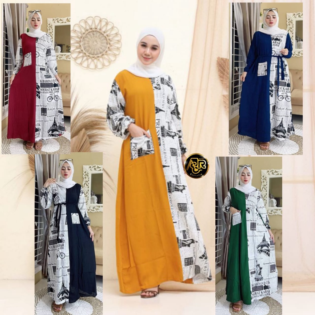 GAMIS KORAN LIPSTICK FASHION WANITA REMAJA SYAR'I, DRESS RAYON MOTIF KORAN TERBARU, BAJU DRESS FASHI