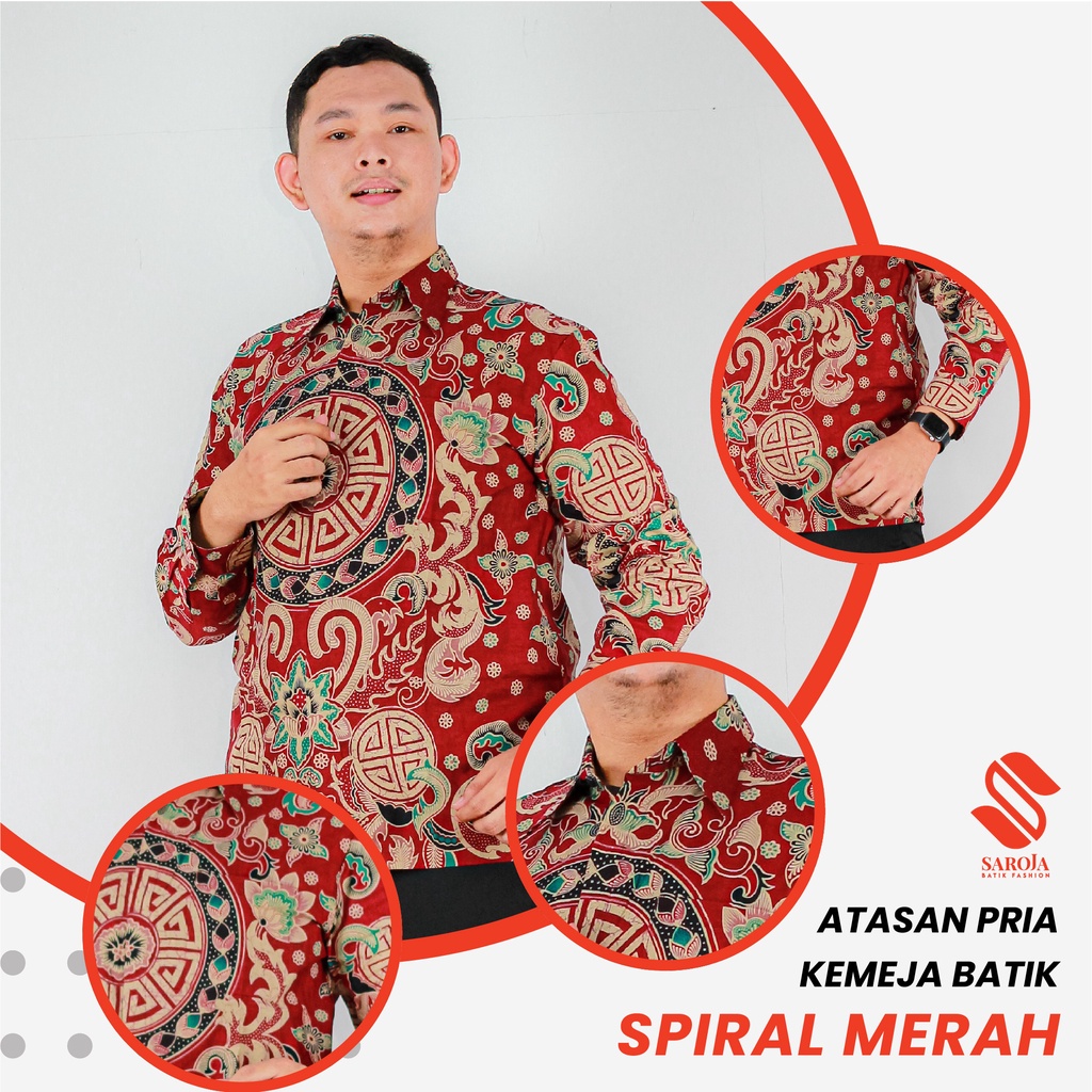 Saroja (557) Kemeja Batik Pria - Motif Spiral Merah