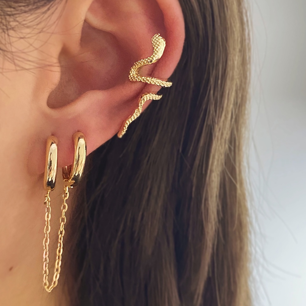 Anting Klip Tanpa Tindik Desain Ular Gaya Bohemian Untuk Wanita