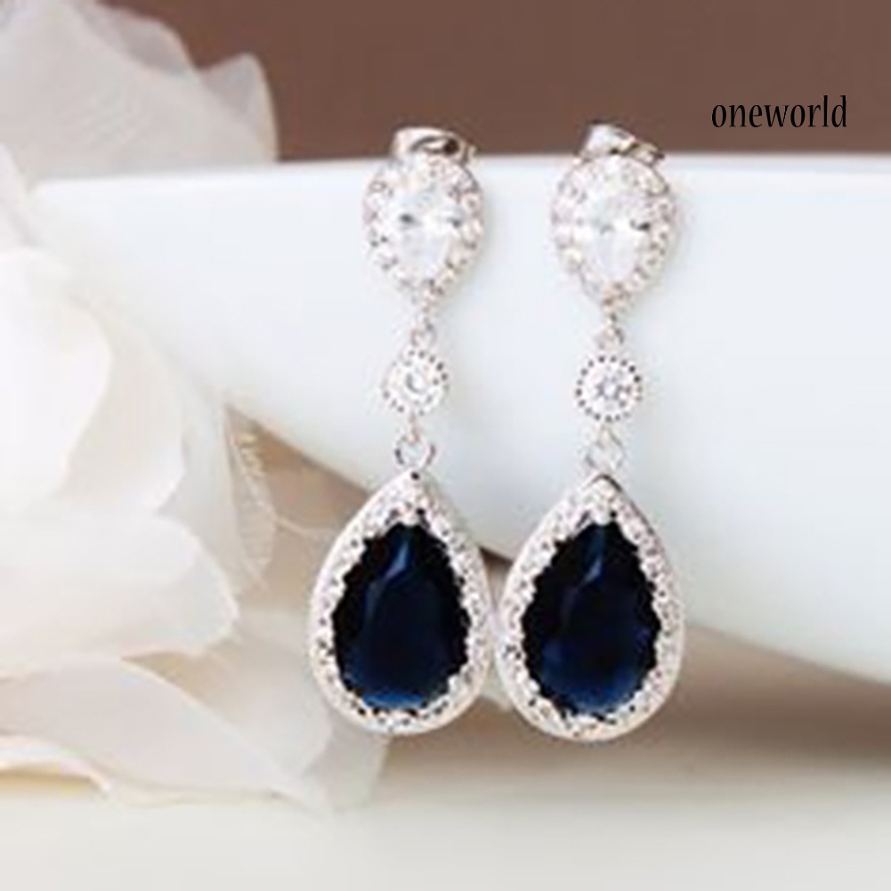 OW@ Fashion Round Teardrop Rhinestone Dangle Stud Earrings Bridal Party Jewelry Gift