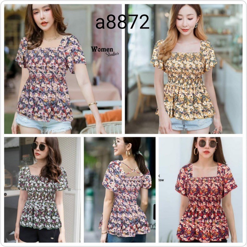 GDG Baju Atasan Blouse Kerut Dada Katun Import Wanita Full Motif Bunga Fashion Perempuan GA8872