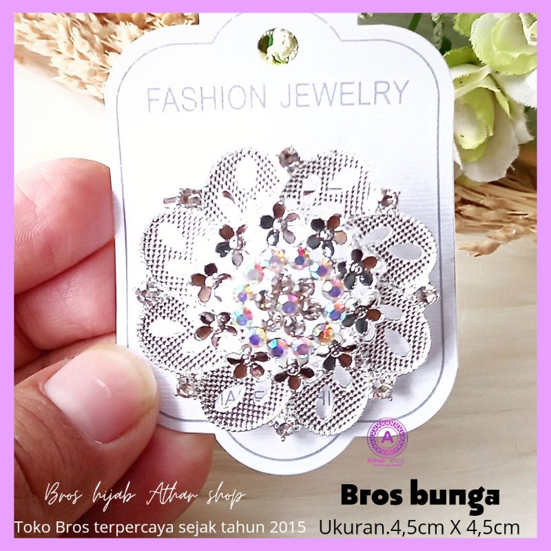 Bros bunga permata diamond swaroski /fashion muslim/bros kebaya/bros kutubaru-Bunga 3 silver