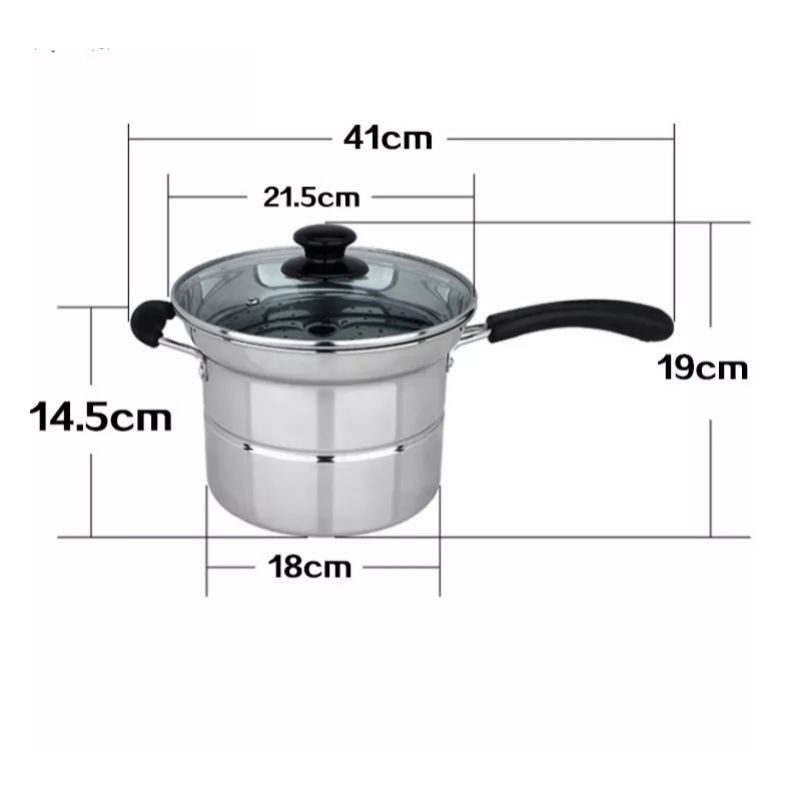 Medan Termurah (Panci tutup kaca + Tempat kukus &amp; goreng) Multifungsi Deep Fryer 22cm Panci serbaguna 3in1