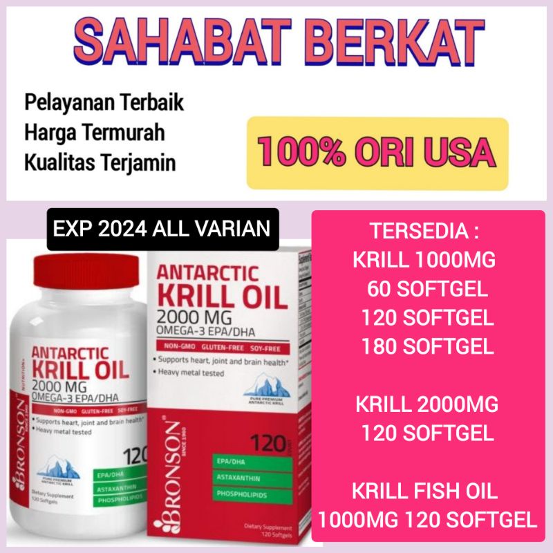 bronson Antartic KRill oil 1000 mg 2000 mg omega 3 EPA DHA 120 softgels 1000mg 2000mg