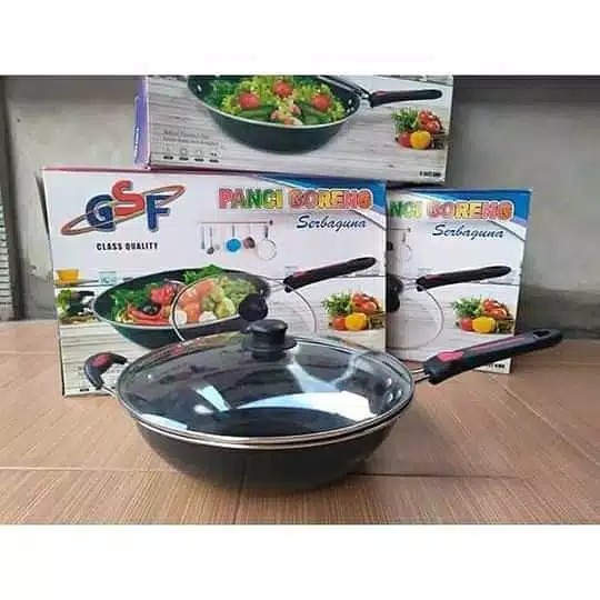 PANCI SERBAGUNA / WAJAN ENAMEL TUTUP KACA 32 cm GSF
