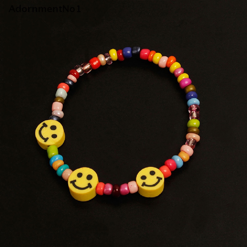 (AdornmentNo1) Gelang Tangan Manik-Manik Motif Smiley Face Warna-Warni Gaya Boho Untuk Wanita