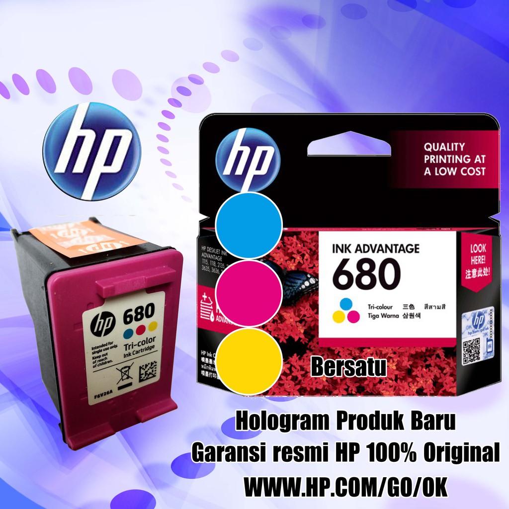 HP 680 Ink Cartridge Original ∬ Color Tinta 680 Colour Cl Warna New F6V26AA STOCK READY ♕ L0 SM Q1