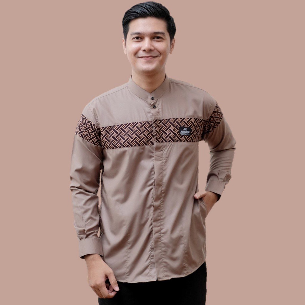 Alkhalis Baju koko Lengan Panjang Motif Batik Bata