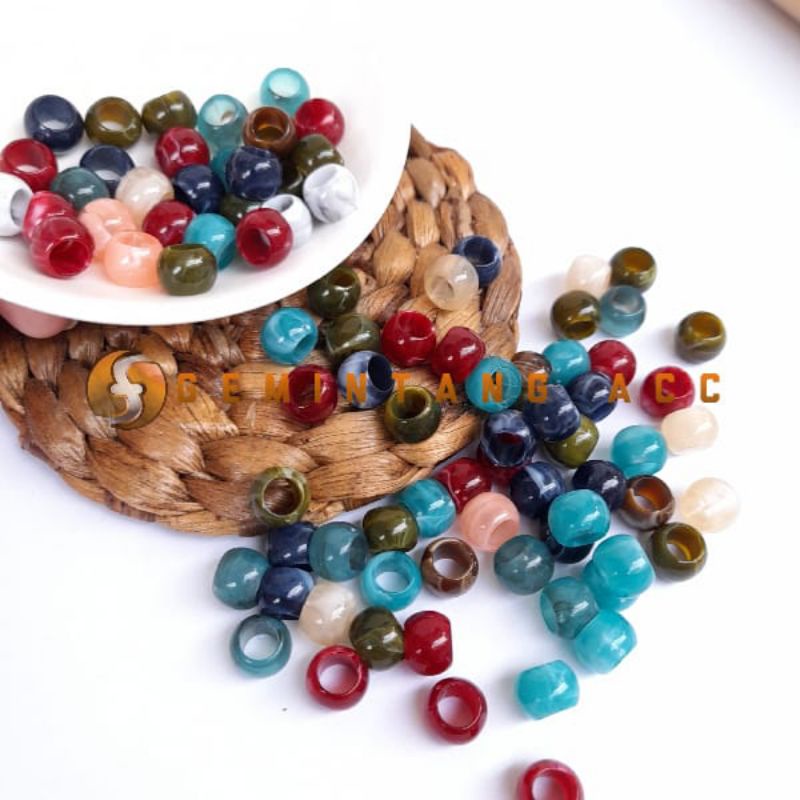 (50 pcs) Mote Manik Marmer Lubang Besar Mote Corak Lilin