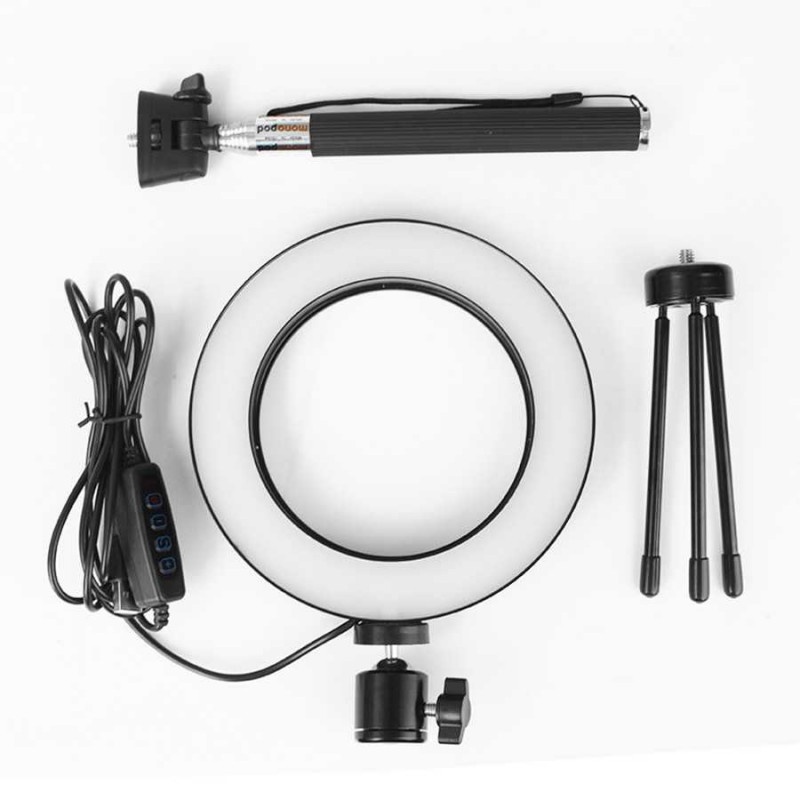 Lampu LED Halo Ring Light Set Kamera 16CM Adjustable Tongsis Tripod