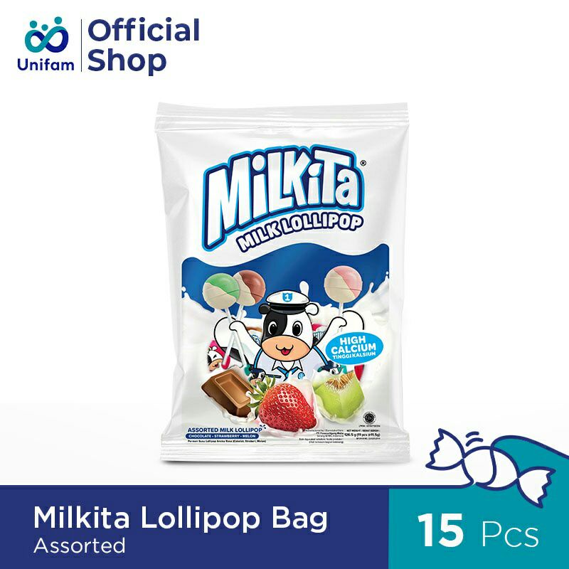 

milkita lolipop assorted isi 15 .