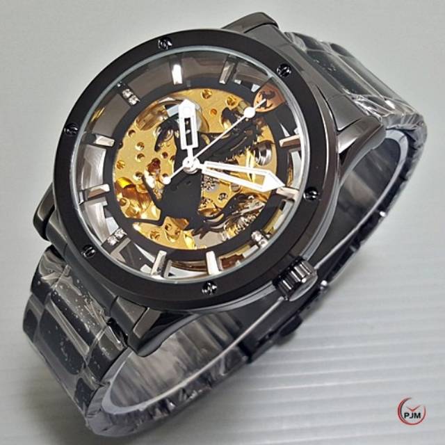Jam Tangan Pria / Cowok Ferrari Skeleton Automatic Swiss