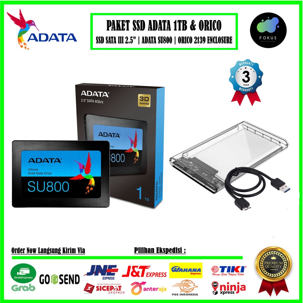 PAKET SSD DAN Case Orico 2139U3 ADATA SU800 1TB 2.5&quot; SATA III 3D NAND Flash