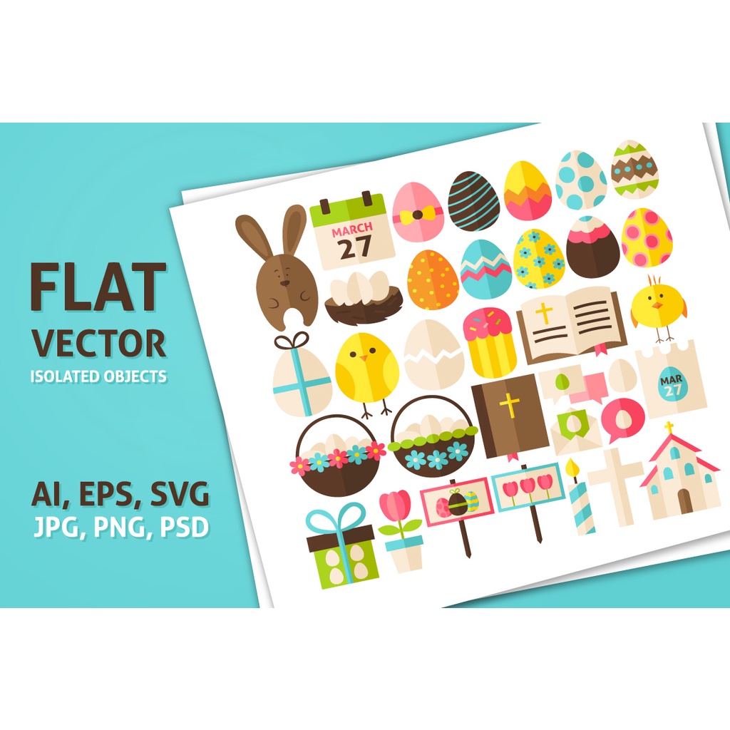 Happy Easter Vector Isolated Objects