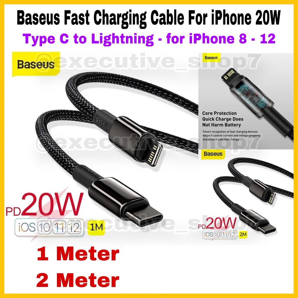 Baseus Fast Charging Cable for iPhone 20w - Type C to Lightning - for iphone 8 - 12 1M / 2M