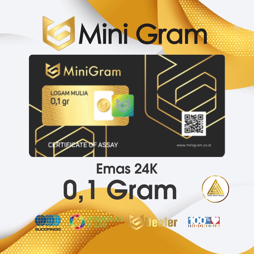 Minigram Ukuran 0,1 Gram Emas 24 karat Asli Logam Mulia Emas Mini Kemasan Original