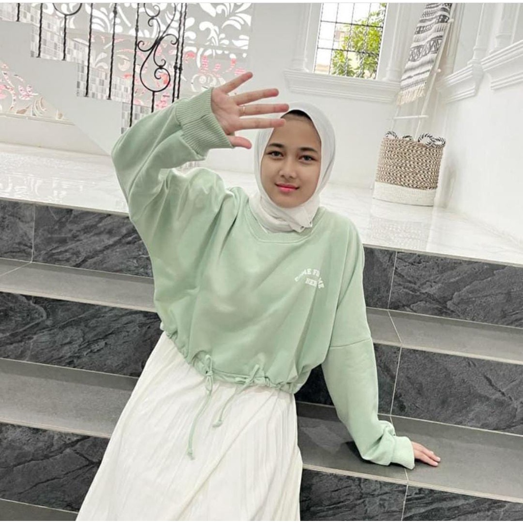 Sweater Croptop wanita Come Find Me Korean Style Bahan Fleece