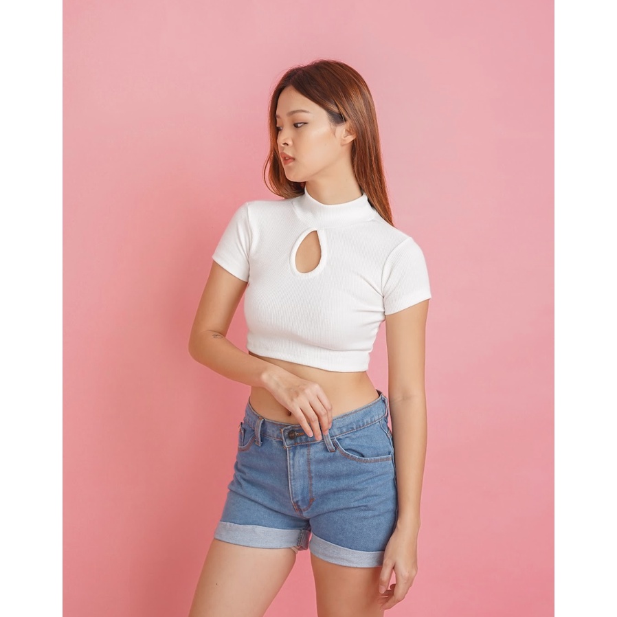 MODAVIE - ANGEL Crop Top Korean Style Basic Crop Tee High Neck Kaos Atasan Wanita Korea Baju Rajut