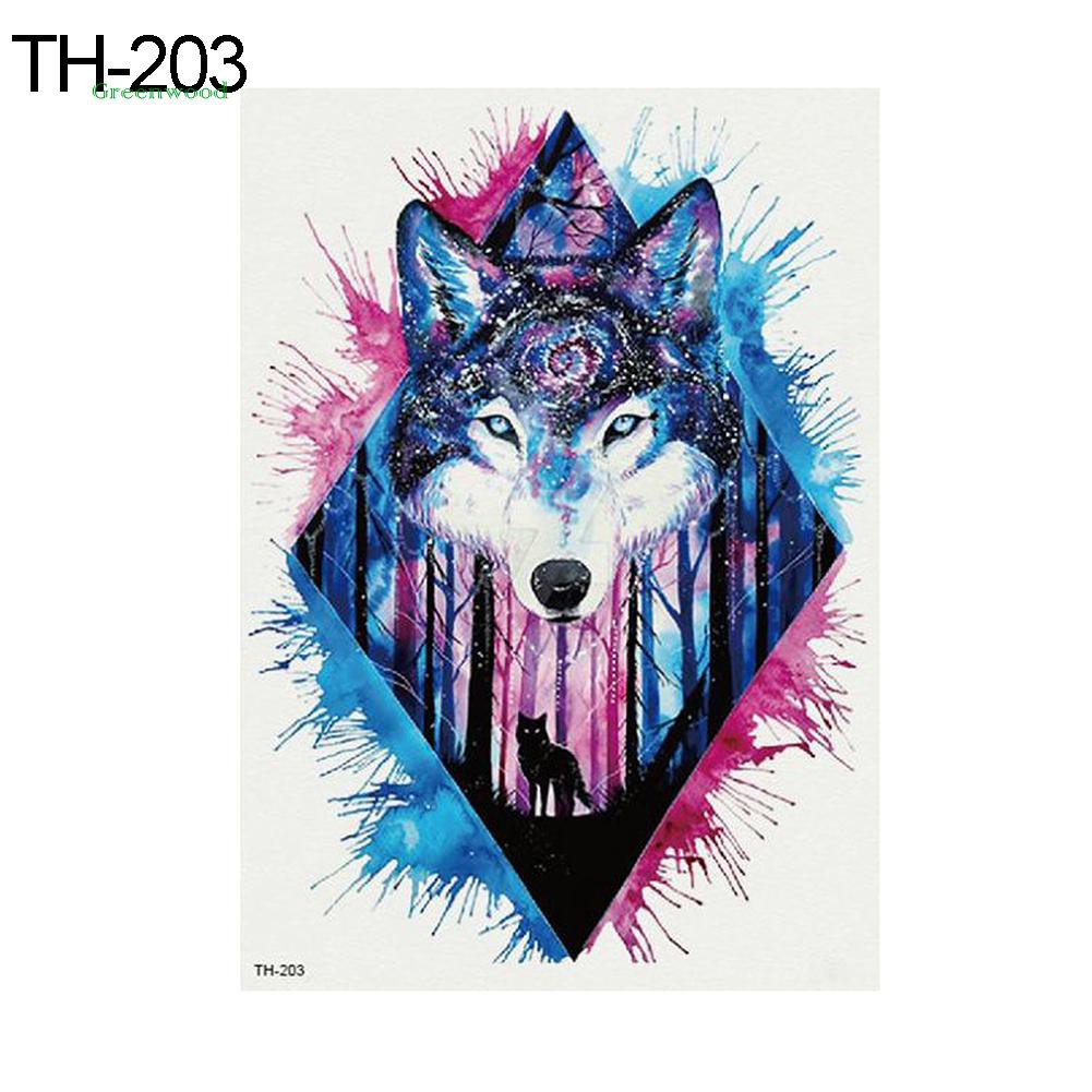 Stiker Tato Temporer Gambar Kepala Serigala Anti Air Untuk Unisex
