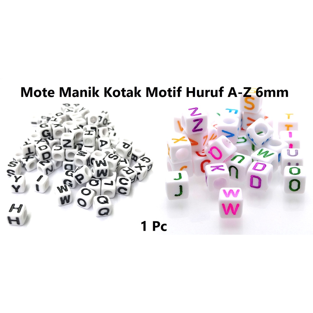 Manik-Manik Desain Alfabet Bahasa Inggris 26 Huruf A-Z  Bentuk Kotak 6mm Harga/Pc