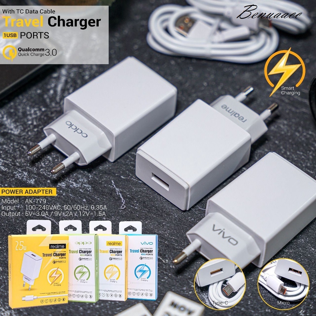 (ba) TC/Travel Charge All Brand 25W AK-770 Micro &amp; Type C Fast Charging