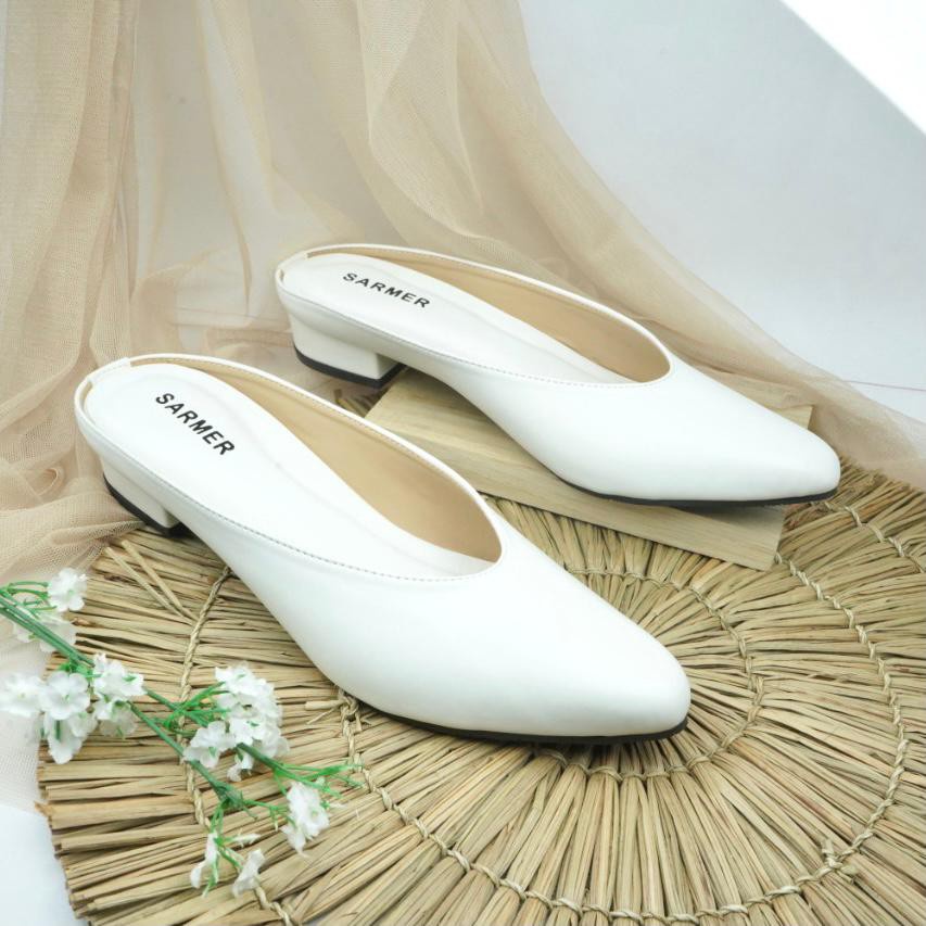Sepatu Wanita Pesta Sandal Hak Tahu Wanita Hak Dubay Tinggi 5Cm Gliter Sarmer - Nina Heels White Edi