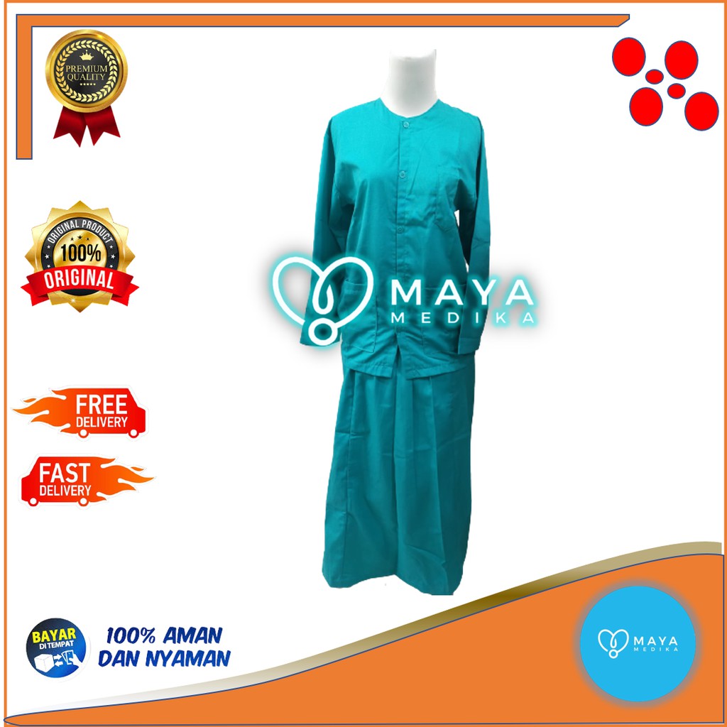 Baju OK Hijau Tosca Lengan Panjang Rok + Kancing