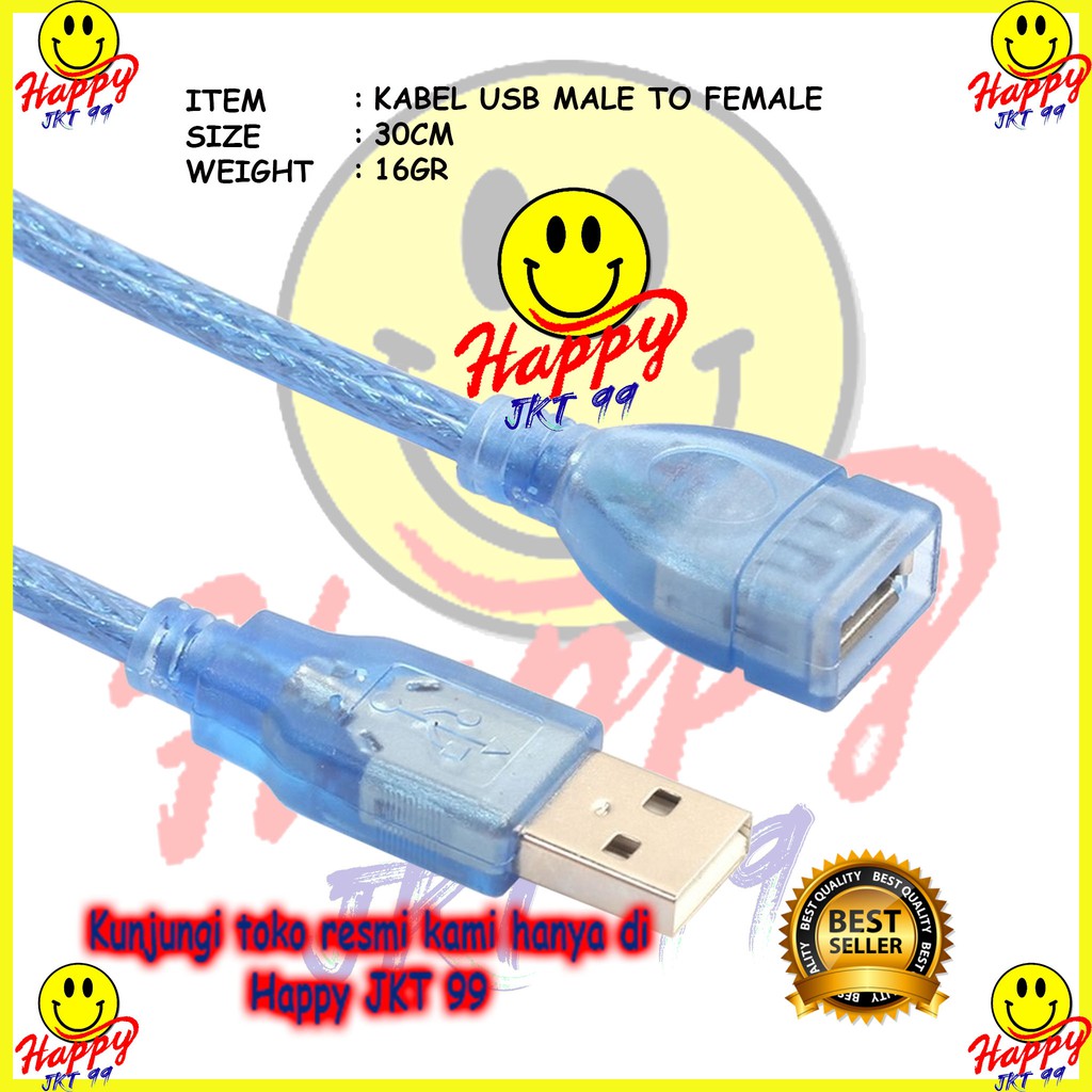 [ HAPPY JKT 99 ] KABEL CABLE USB MALE TO FEMALE 30CM ORIGINAL