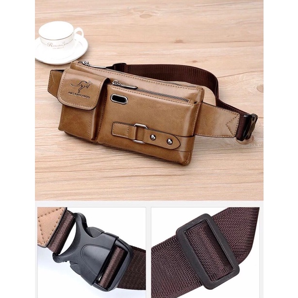 TAS SELEMPANG PRIA ANTI AIR BAHAN SEMI KULIT TAS PRIA SELEMPANG WAIST BAG GAUL KEREN TAS PRIA DADA BAHAN SINTETIS TAS PRIA PINGGANG ADA TEMPAT HAND SET