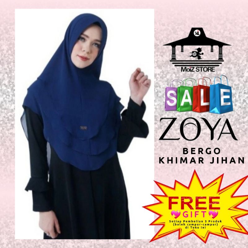 Zoya Jilbab Hijab Bergo Kerudung Krudung Syari Syar'i Polos Zoya Instan Instant Langsung Khimar Jiha