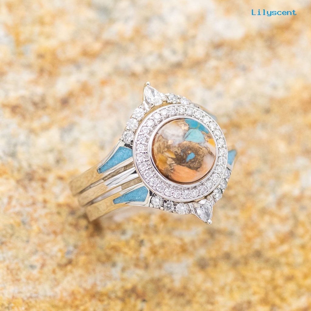 3pcs Cincin Berlian Imitasi Bentuk Geometris Stackable Gaya Bohemian Untuk Wanita