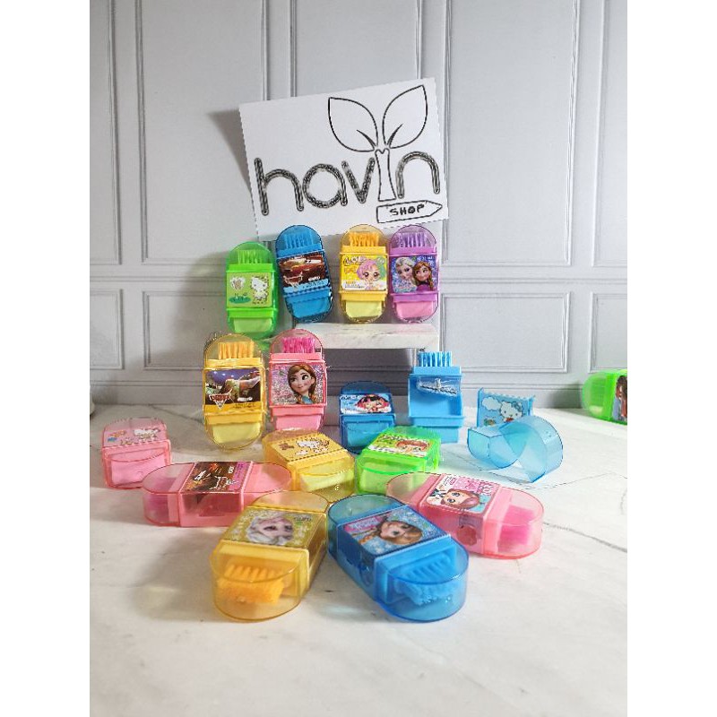 serutan 3 IN 1/serutan + hapusan + sikat/rautan sikat lucu/orotan anak-2