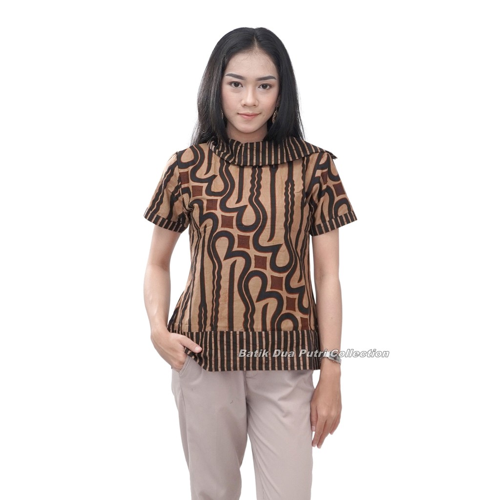 Blouse Atasan Batik Wanita Modern 2 Model Lengan Pendak Dan 7/8 Berkerah Peterpen