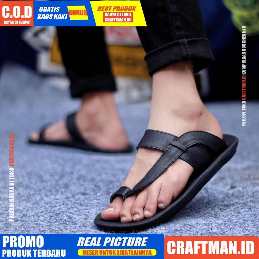 CRAFTS IMPLUSE SANDAL KULIT PRIA BLACK BROWN SENDAL CASUAL PRIA